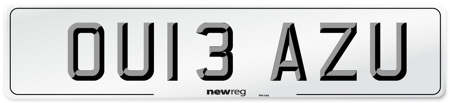 OU13 AZU Number Plate from New Reg